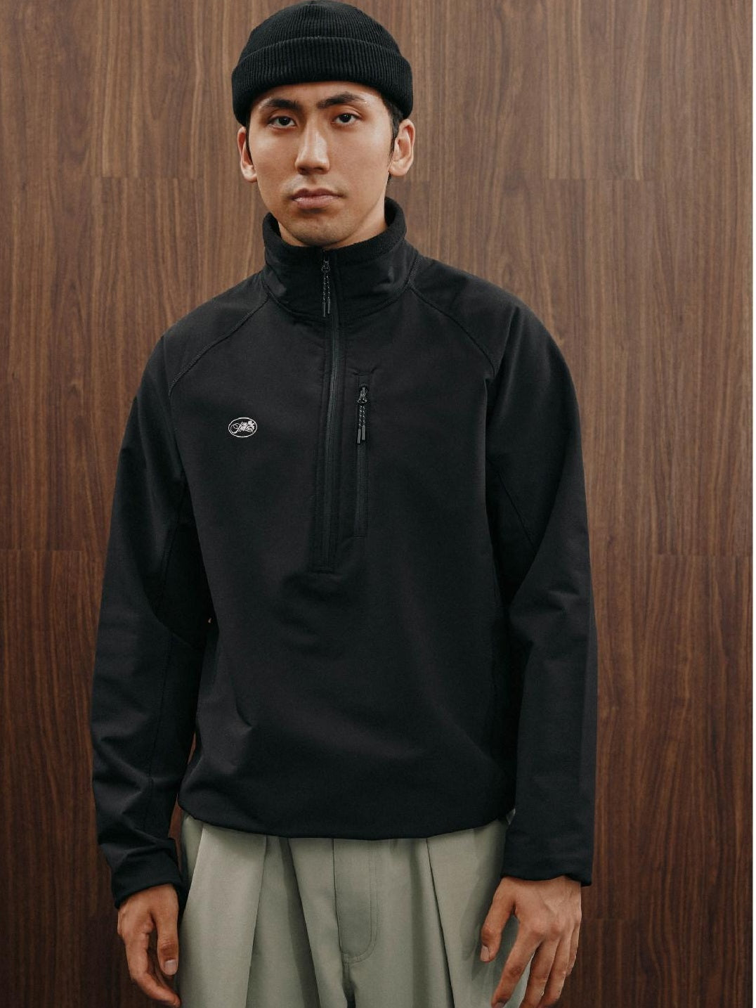 SUPERTOFU Fitted Youth Casual Stand Collar Long Sleeve Unisex Stretch Black Gray Sweatshirts