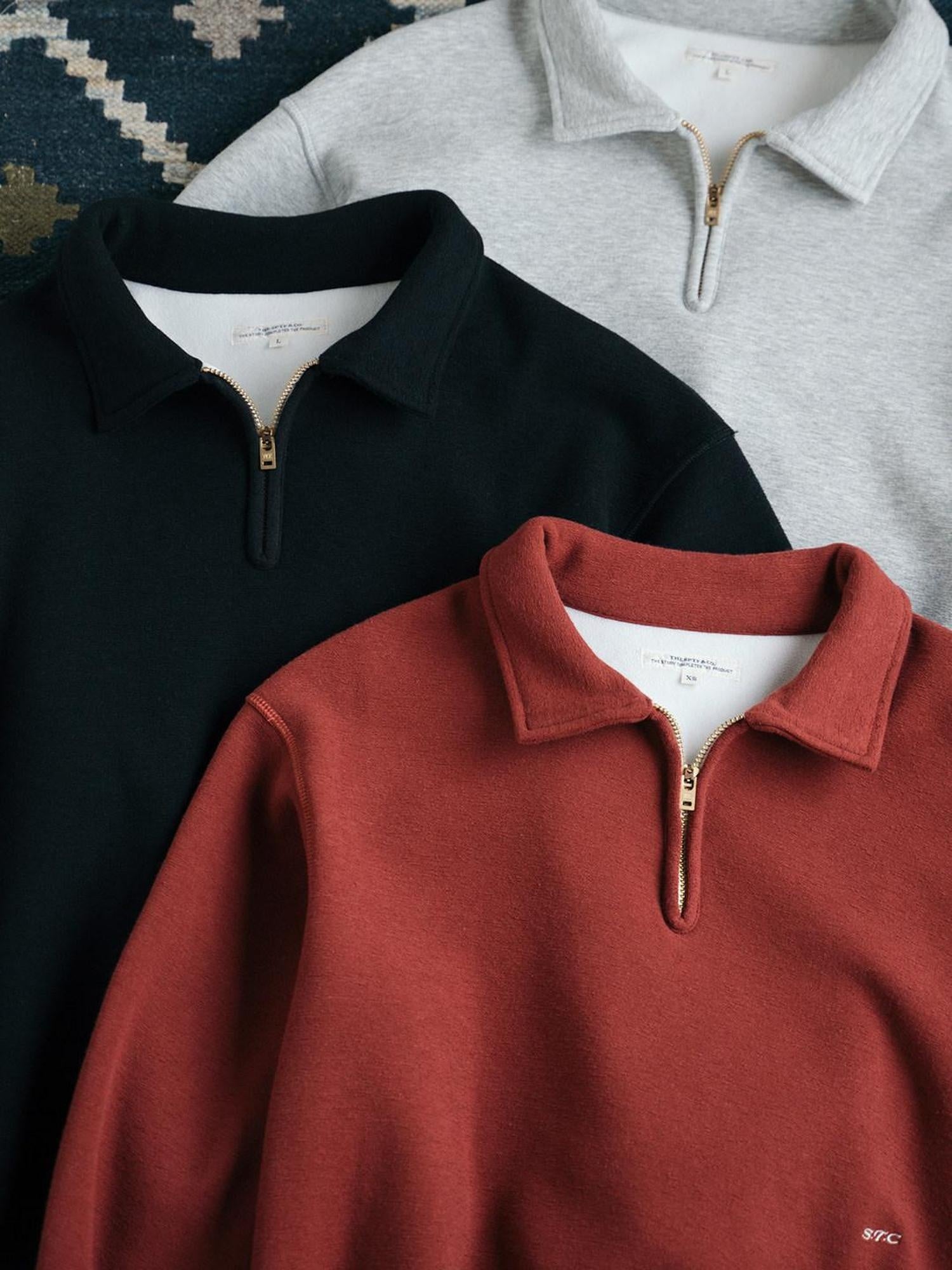 SUPERTOFU Fleece Lined Loose Fit Half Zip Turn Down Collar Unisex Cotton Blend Sweatshirts