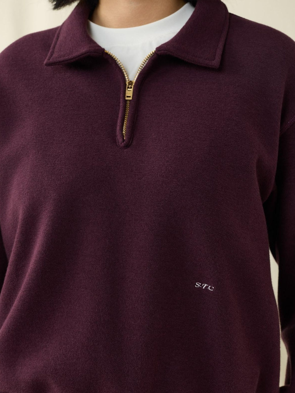 SUPERTOFU Fleece Lined Loose Fit Half Zip Turn Down Collar Unisex Cotton Blend Sweatshirts