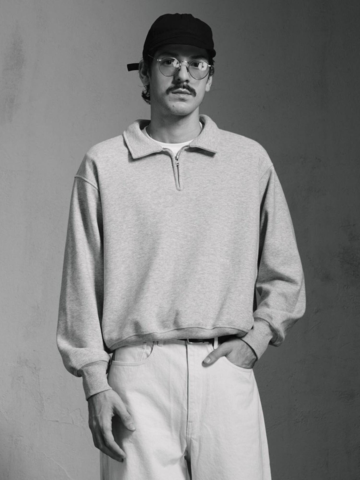 SUPERTOFU Fleece Lined Loose Fit Half Zip Turn Down Collar Unisex Cotton Blend Sweatshirts