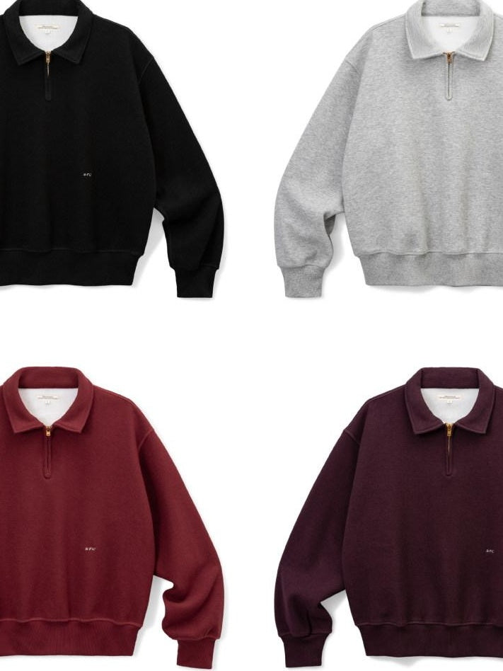 SUPERTOFU Fleece Lined Loose Fit Half Zip Turn Down Collar Unisex Cotton Blend Sweatshirts
