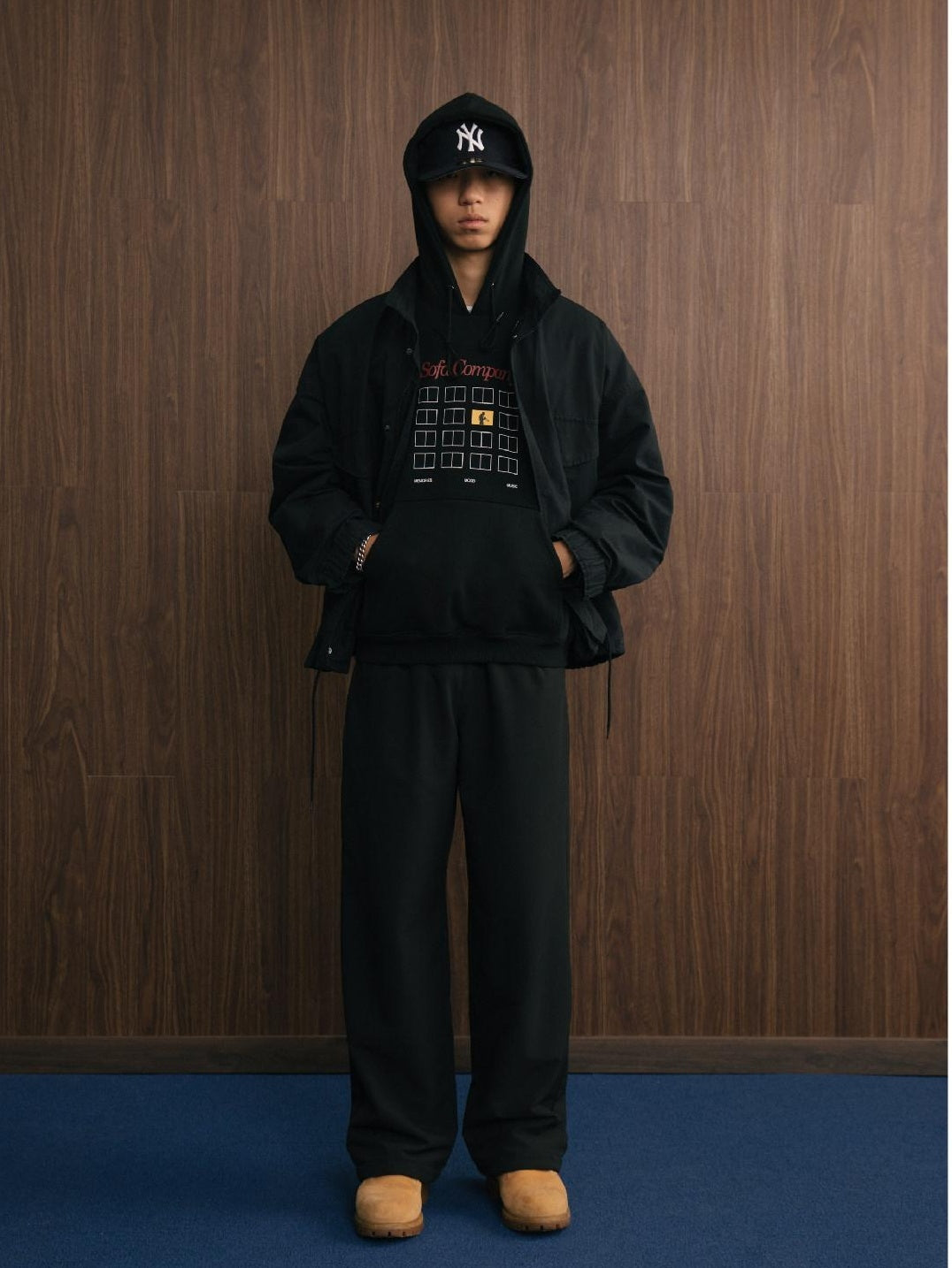 SUPERTOFU Fleece Lined Mid Rise Relaxed Fit Youth Solid Charcoal Black Straight Pants