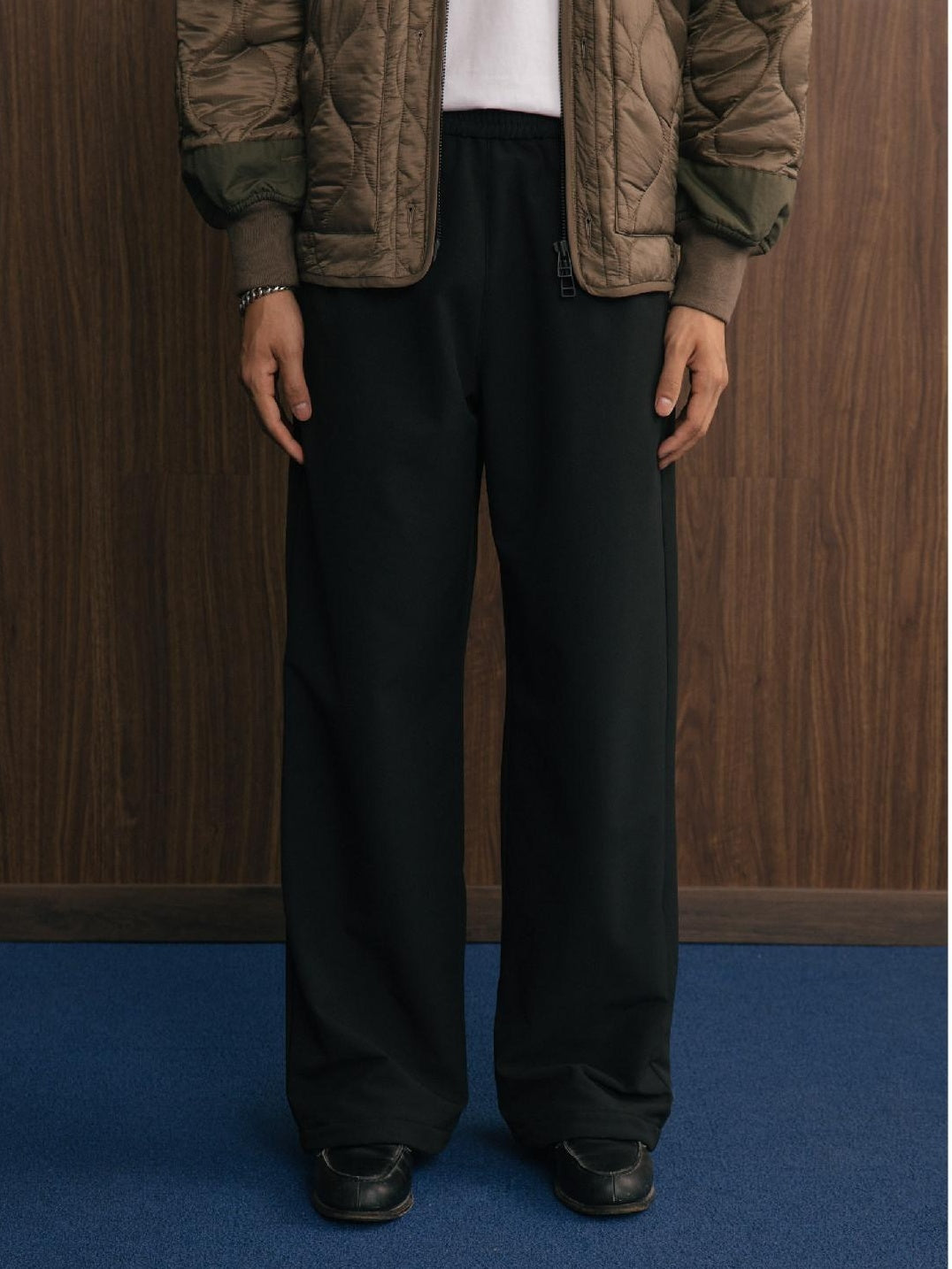 SUPERTOFU Fleece Lined Mid Rise Relaxed Fit Youth Solid Charcoal Black Straight Pants