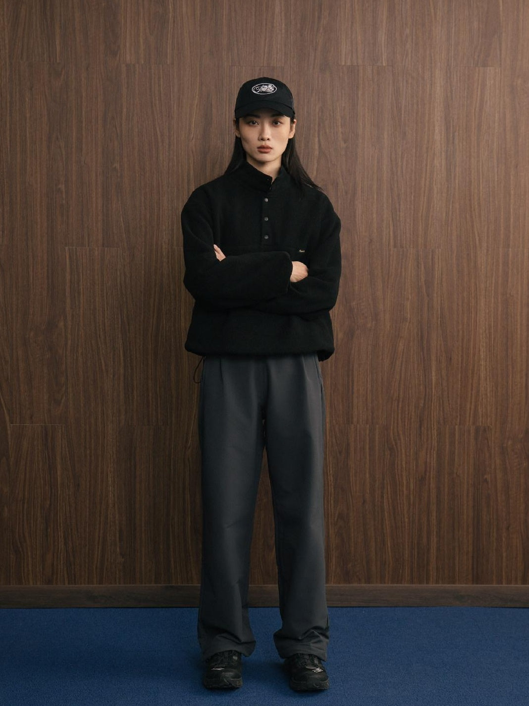 SUPERTOFU Fleece Lined Mid Rise Relaxed Fit Youth Solid Charcoal Black Straight Pants