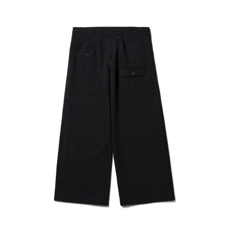 SUPERTOFU Fleece Lined Warm Straight Cut Mid Waist Casual Youth Black Solid Wide-Leg Pants