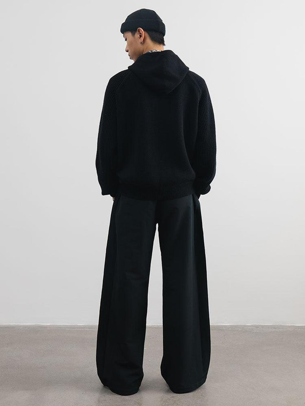SUPERTOFU Fleece Lined Warm Straight Cut Mid Waist Casual Youth Black Solid Wide-Leg Pants