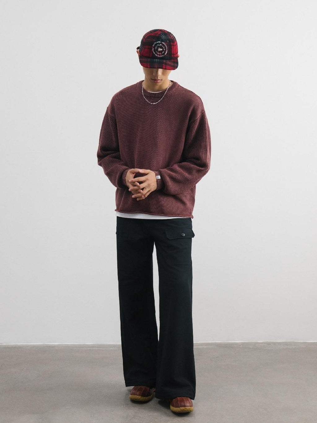 SUPERTOFU Fleece Lined Warm Straight Cut Mid Waist Casual Youth Black Solid Wide-Leg Pants