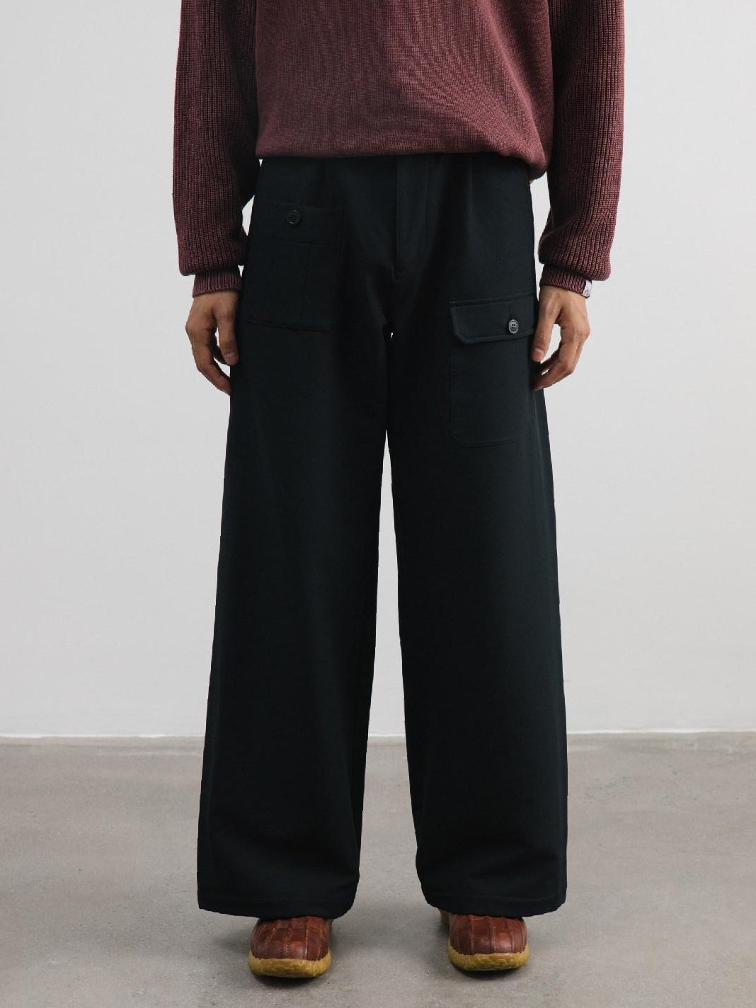 SUPERTOFU Fleece Lined Warm Straight Cut Mid Waist Casual Youth Black Solid Wide-Leg Pants
