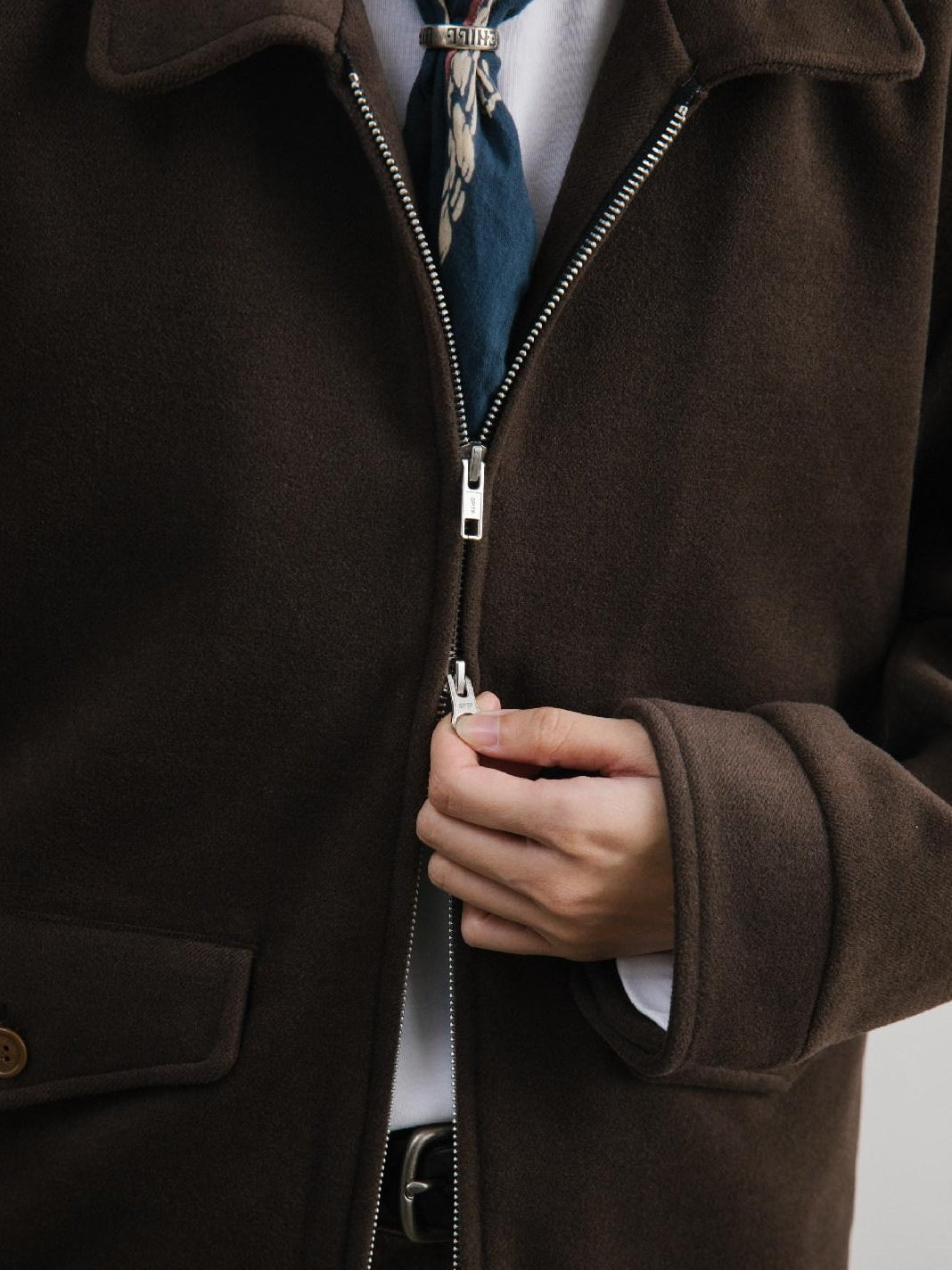 SUPERTOFU Light Zip Front Lapel Collar Regular Fit Unisex Navy Brown Casual Jackets
