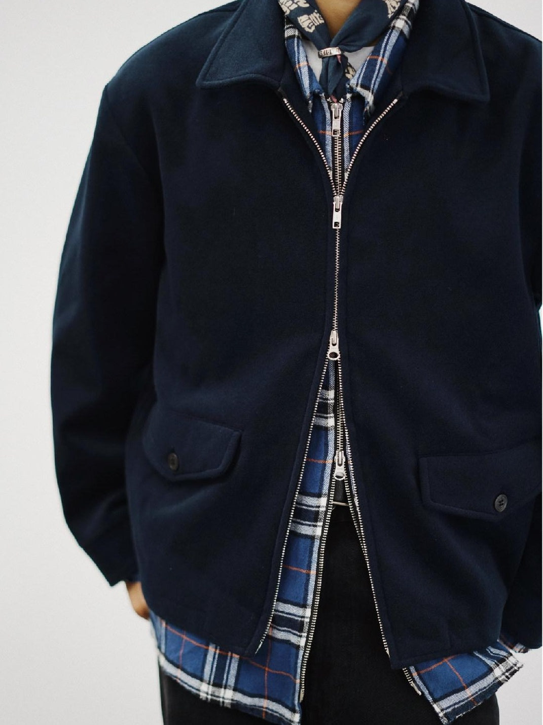 SUPERTOFU Light Zip Front Lapel Collar Regular Fit Unisex Navy Brown Casual Jackets