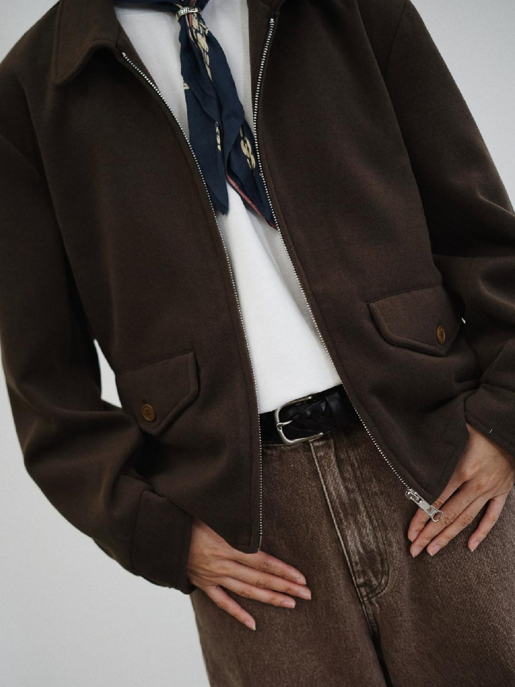 SUPERTOFU Light Zip Front Lapel Collar Regular Fit Unisex Navy Brown Casual Jackets