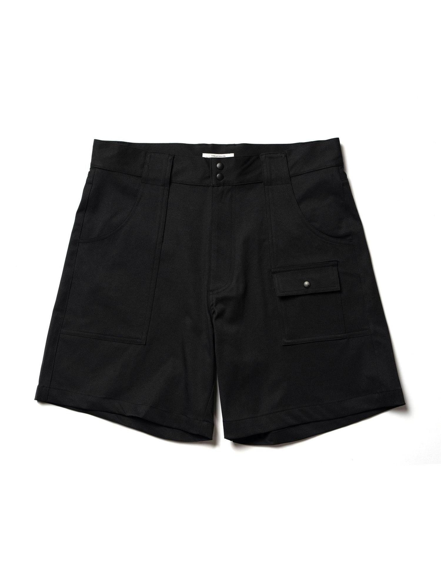 SUPERTOFU Lightweight Polyester Relaxed Mid Rise Casual Solid Black Brown Short Trousers