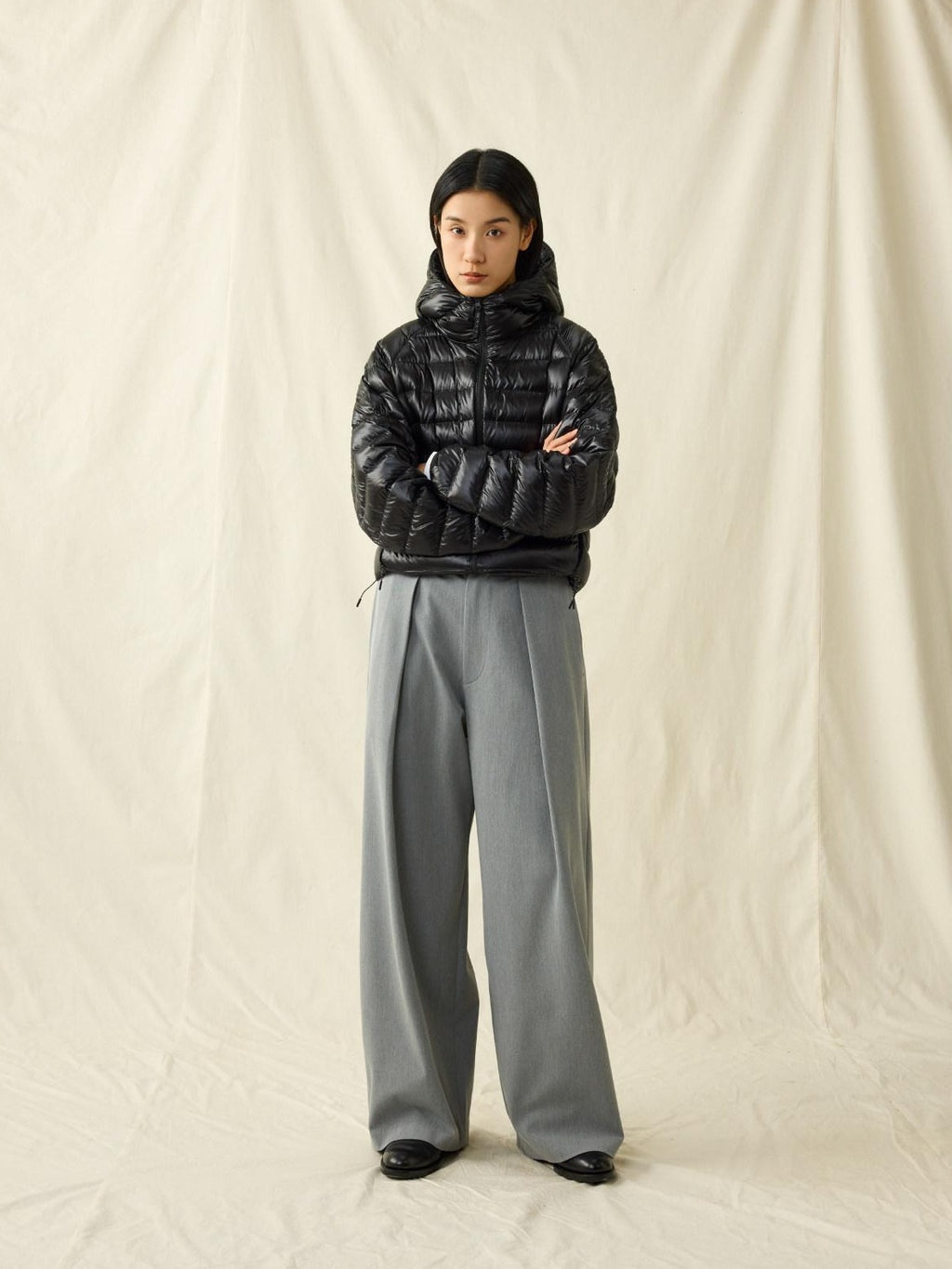SUPERTOFU Loose Fit American Casual Youth Solid Black Grey Long Length Wide-Leg Pants