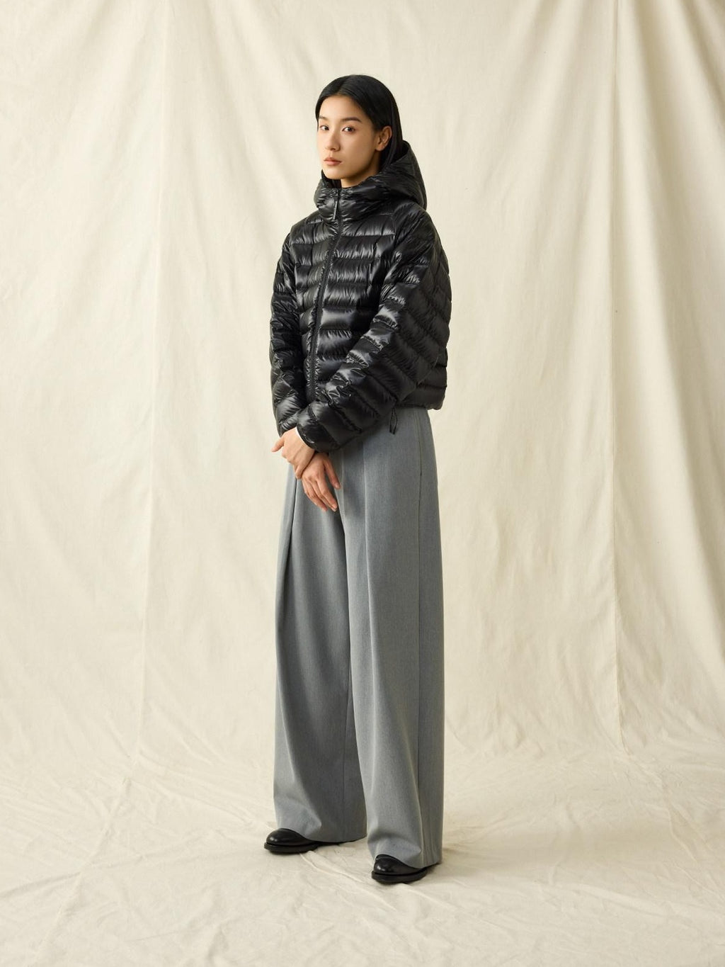 SUPERTOFU Loose Fit American Casual Youth Solid Black Grey Long Length Wide-Leg Pants