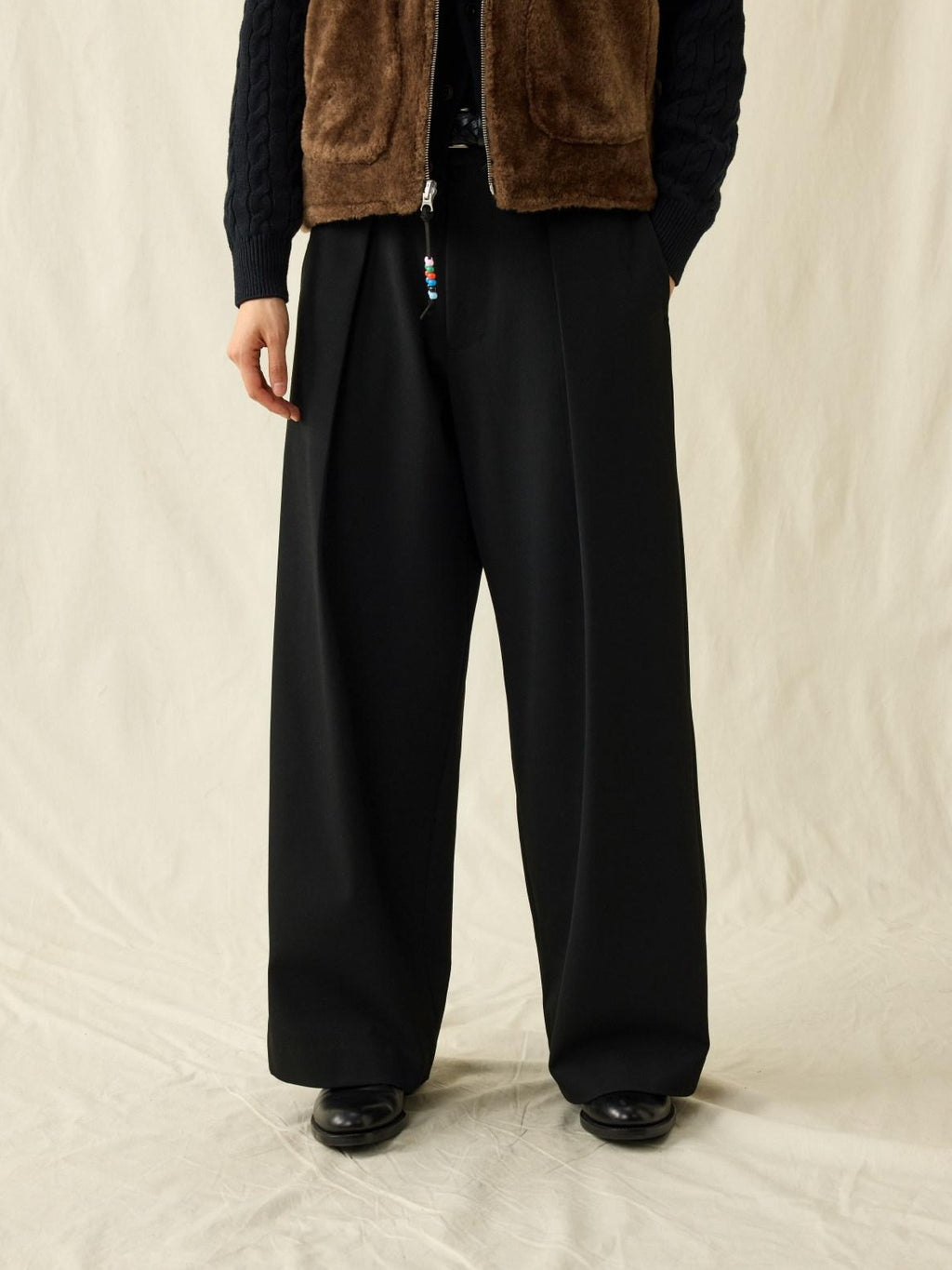SUPERTOFU Loose Fit American Casual Youth Solid Black Grey Long Length Wide-Leg Pants