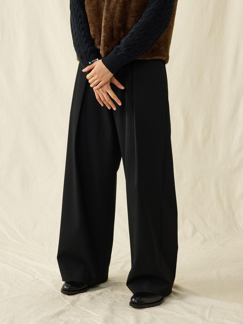 SUPERTOFU Loose Fit American Casual Youth Solid Black Grey Long Length Wide-Leg Pants