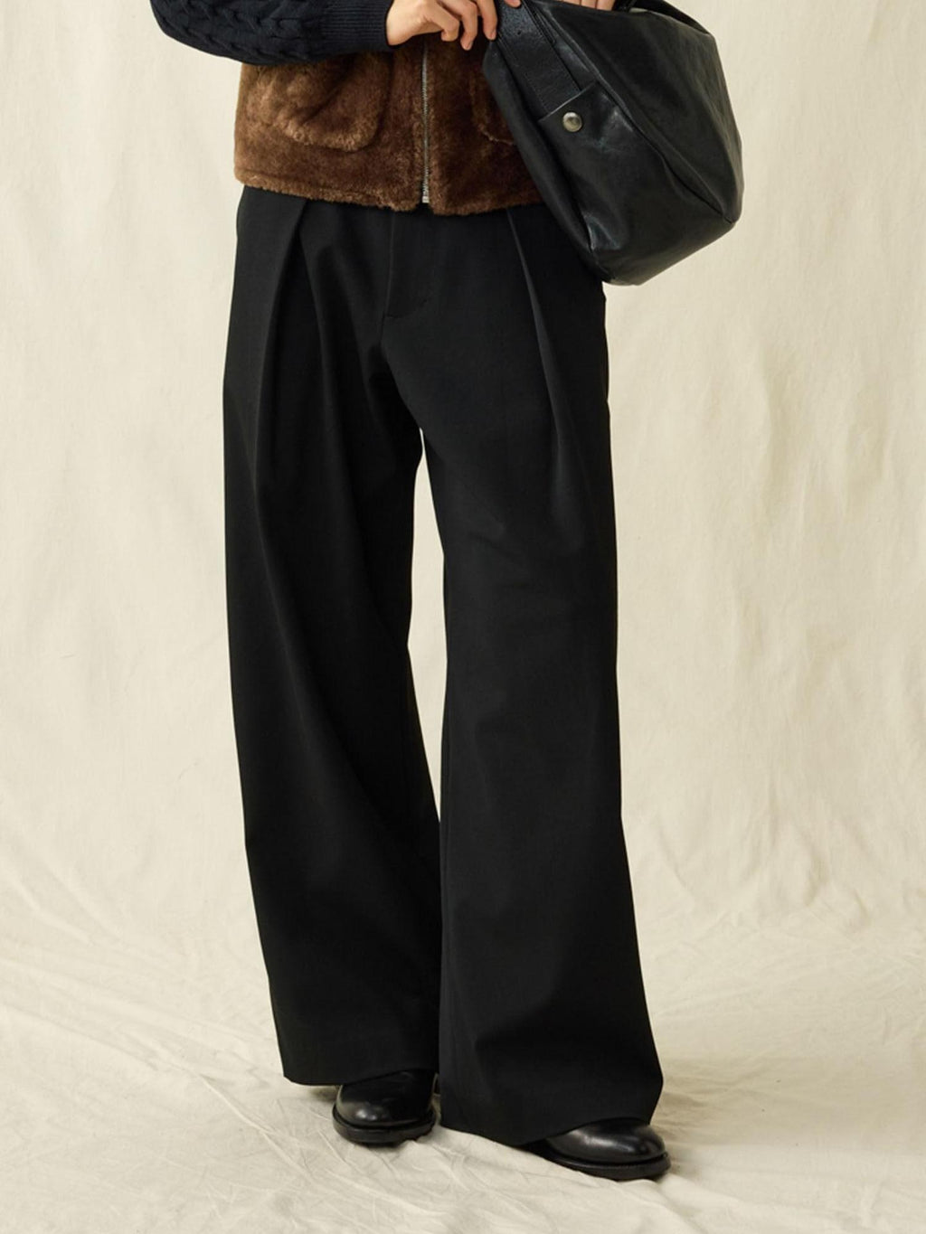 SUPERTOFU Loose Fit American Casual Youth Solid Black Grey Long Length Wide-Leg Pants