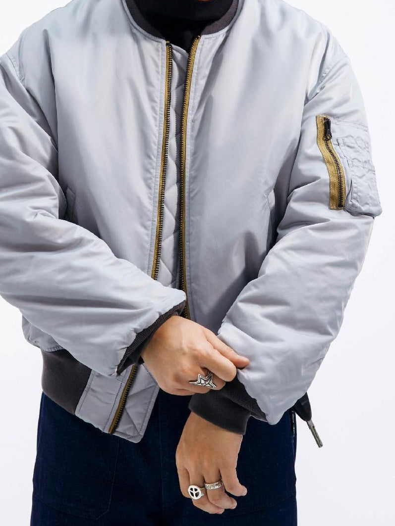 SUPERTOFU Loose Fit Baseball Collar Youth Solid Color Long Sleeve Bomber Jackets