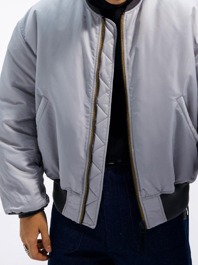 SUPERTOFU Loose Fit Baseball Collar Youth Solid Color Long Sleeve Bomber Jackets
