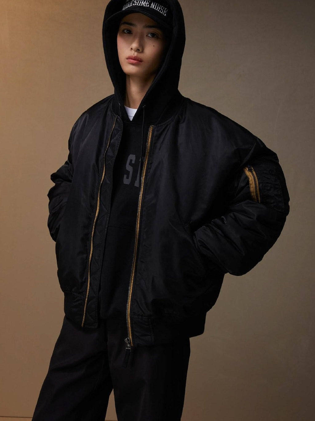 SUPERTOFU Loose Fit Baseball Collar Youth Solid Color Long Sleeve Bomber Jackets