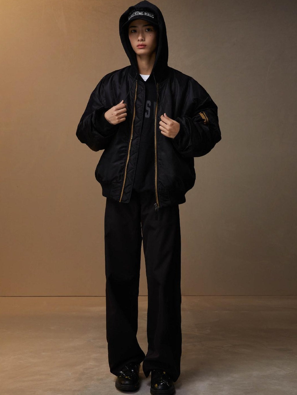 SUPERTOFU Loose Fit Baseball Collar Youth Solid Color Long Sleeve Bomber Jackets
