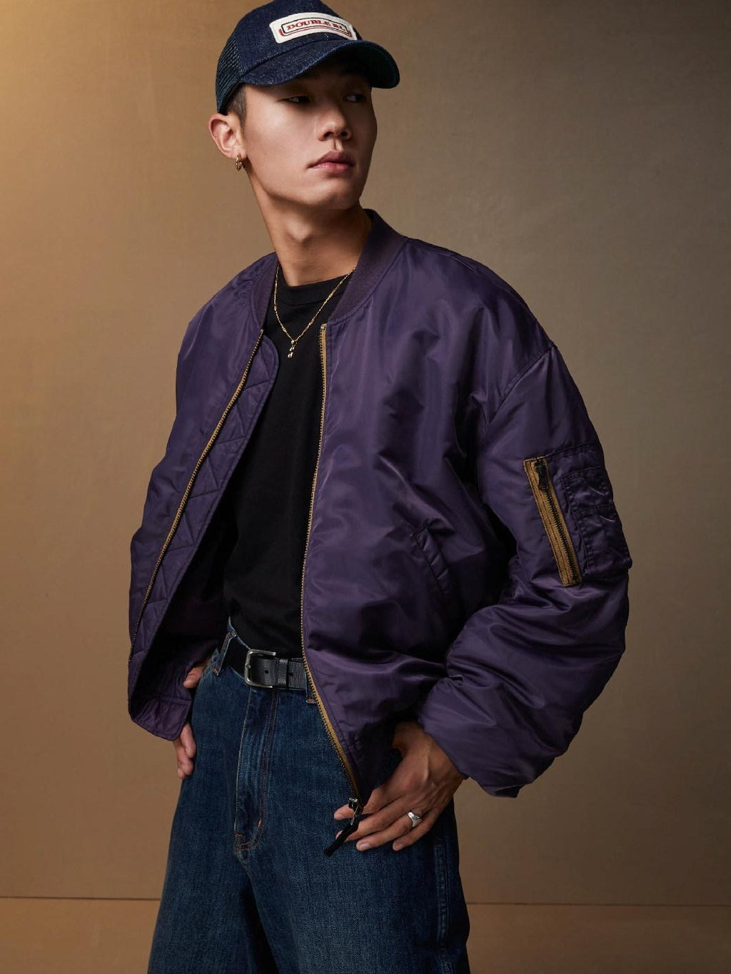 SUPERTOFU Loose Fit Baseball Collar Youth Solid Color Long Sleeve Bomber Jackets