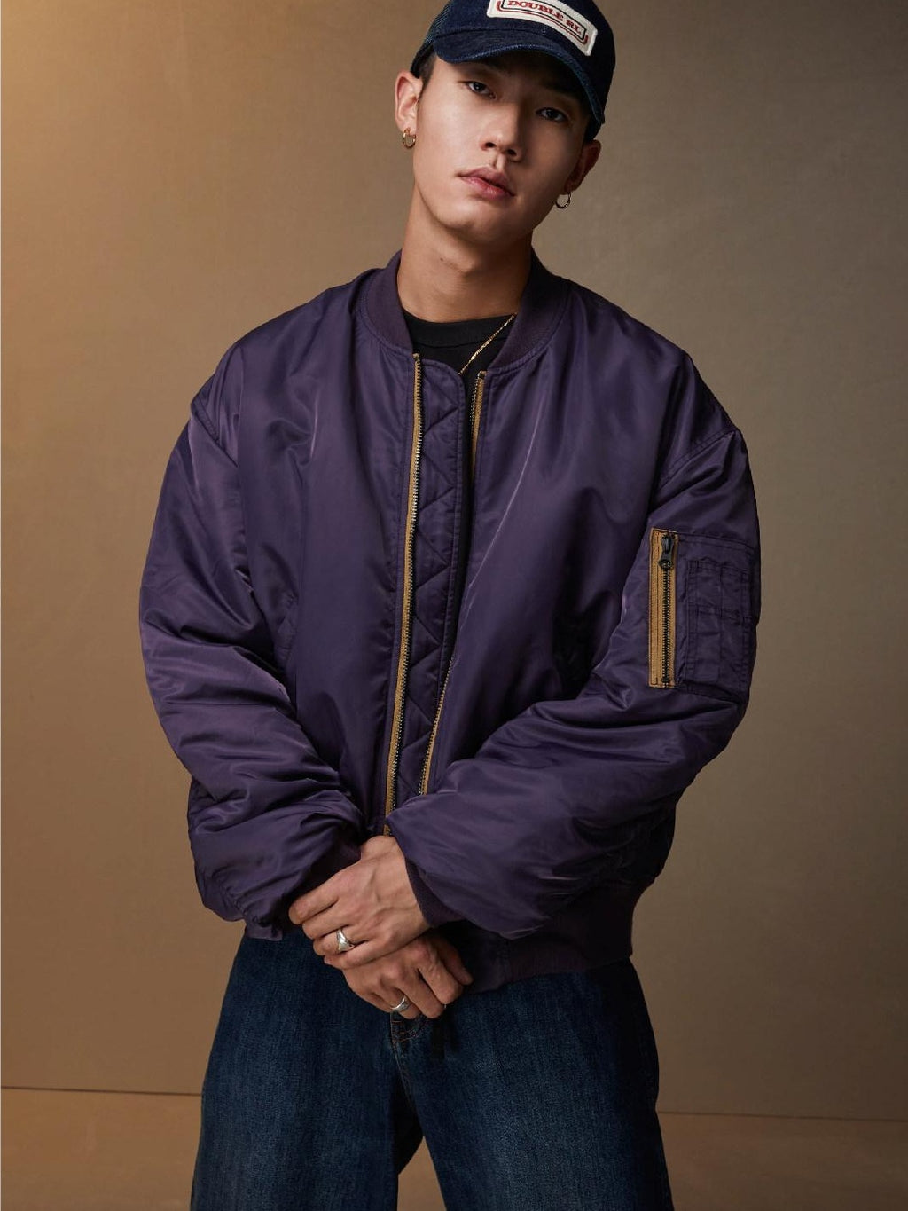 SUPERTOFU Loose Fit Baseball Collar Youth Solid Color Long Sleeve Bomber Jackets
