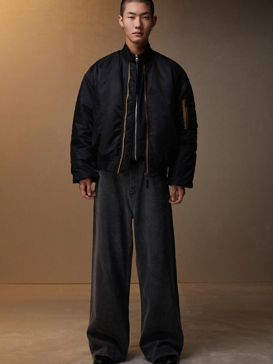 SUPERTOFU Loose Fit Baseball Collar Youth Solid Color Long Sleeve Bomber Jackets