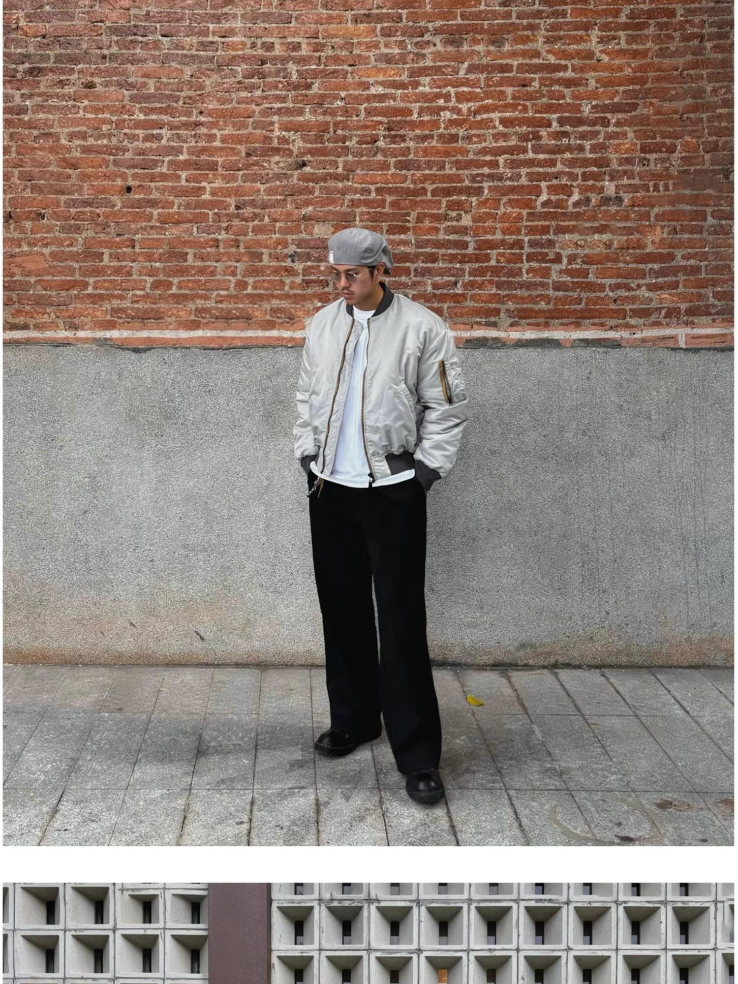 SUPERTOFU Loose Fit Baseball Collar Youth Solid Color Long Sleeve Bomber Jackets