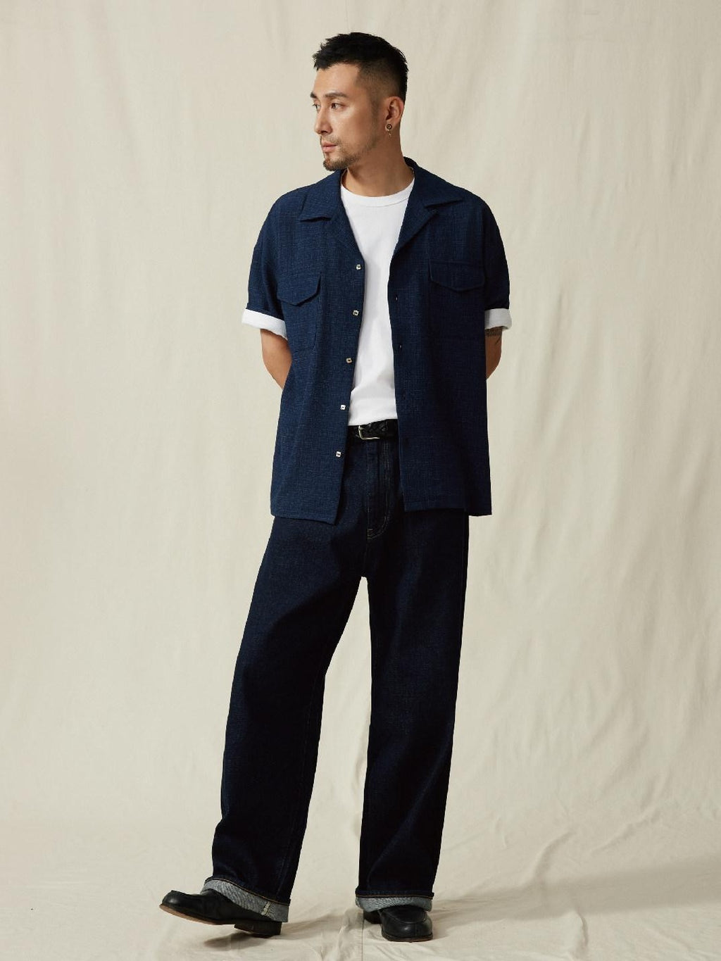 SUPERTOFU Loose Fit Vintage Cuban Collar Button Short Sleeve Unisex Polyester Blend Shirts