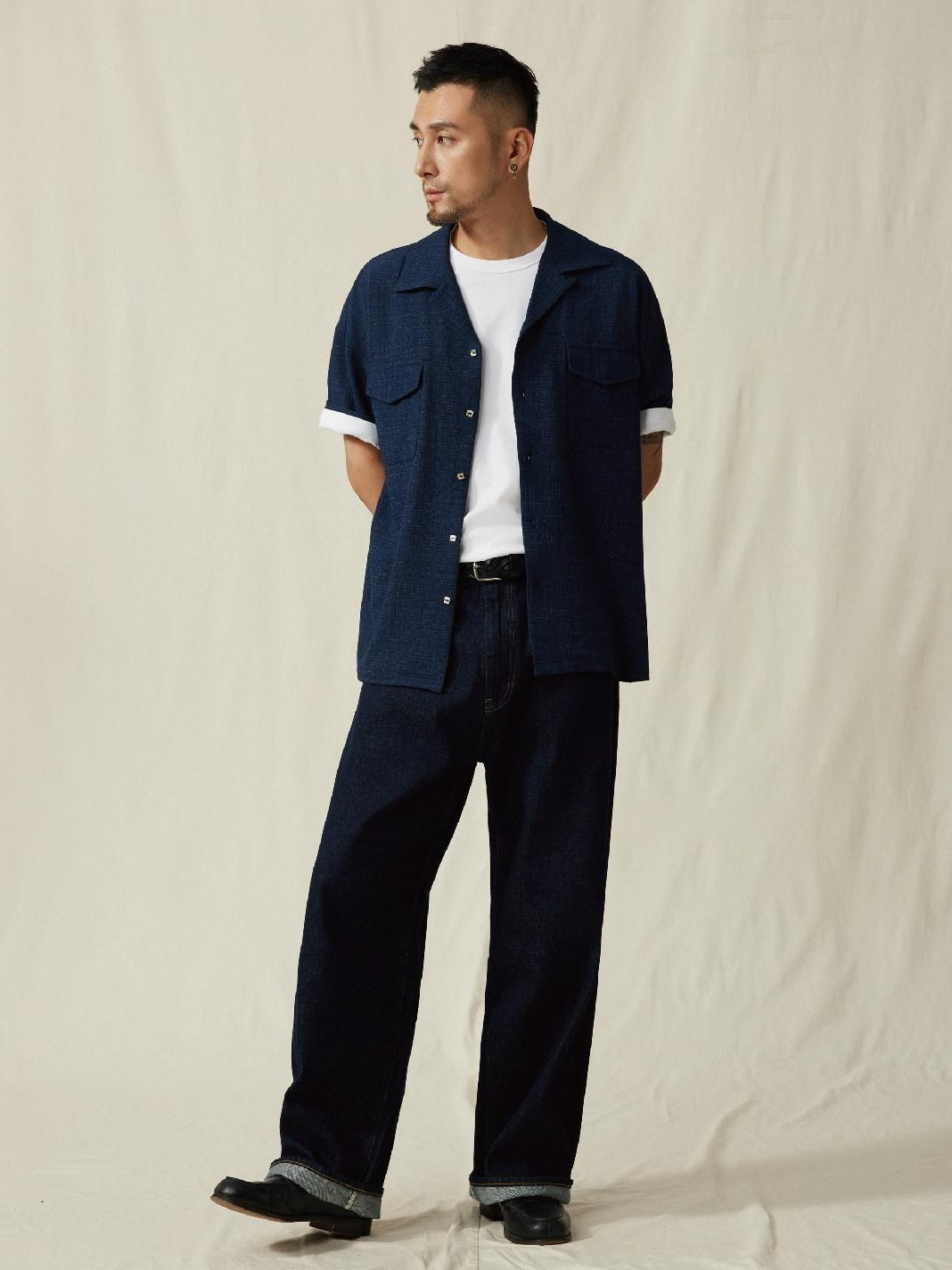SUPERTOFU Loose Fit Vintage Cuban Collar Button Short Sleeve Unisex Polyester Blend Shirts
