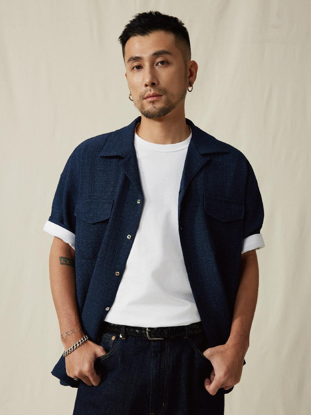 SUPERTOFU Loose Fit Vintage Cuban Collar Button Short Sleeve Unisex Polyester Blend Shirts
