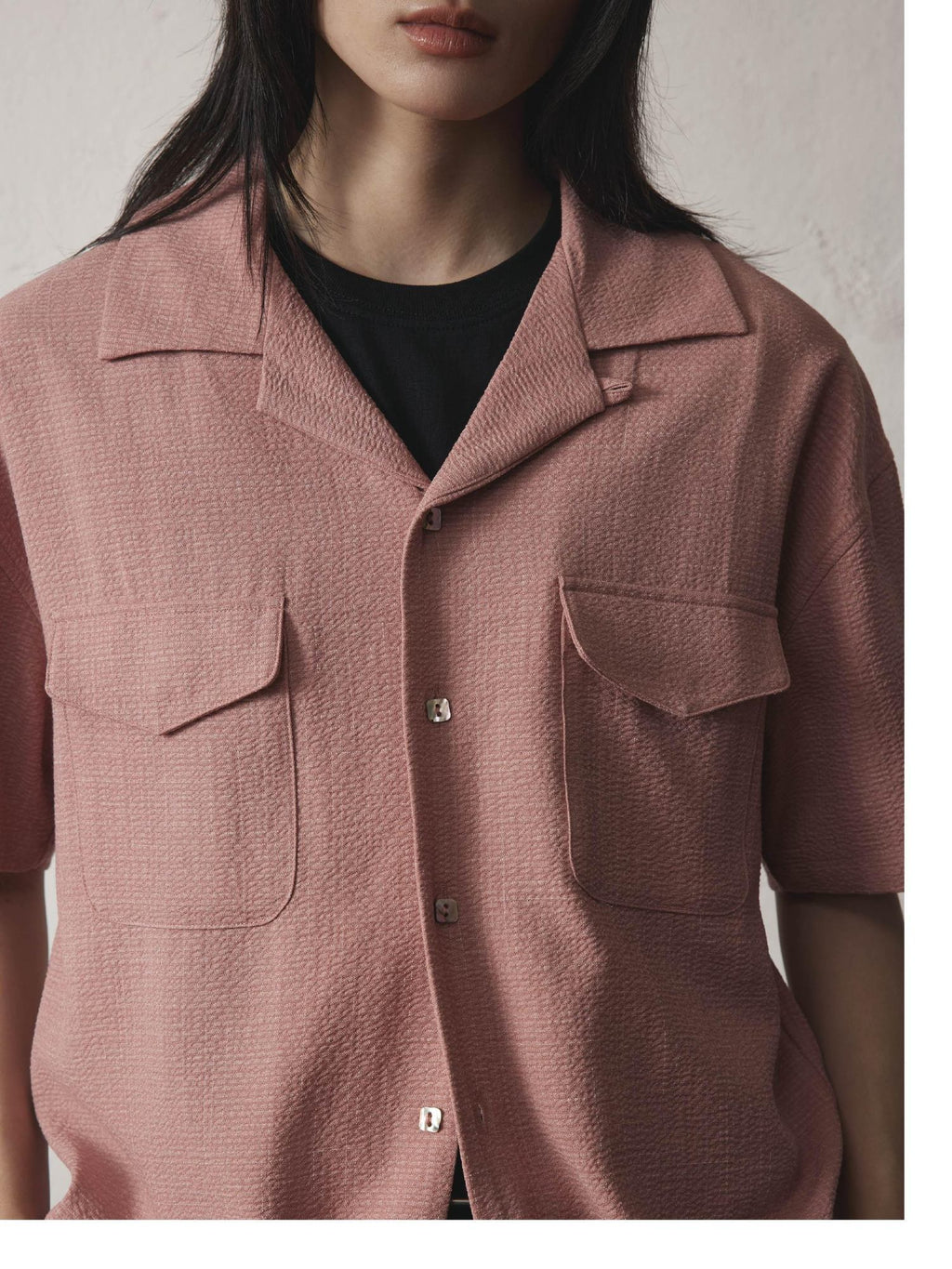 SUPERTOFU Loose Fit Vintage Cuban Collar Button Short Sleeve Unisex Polyester Blend Shirts