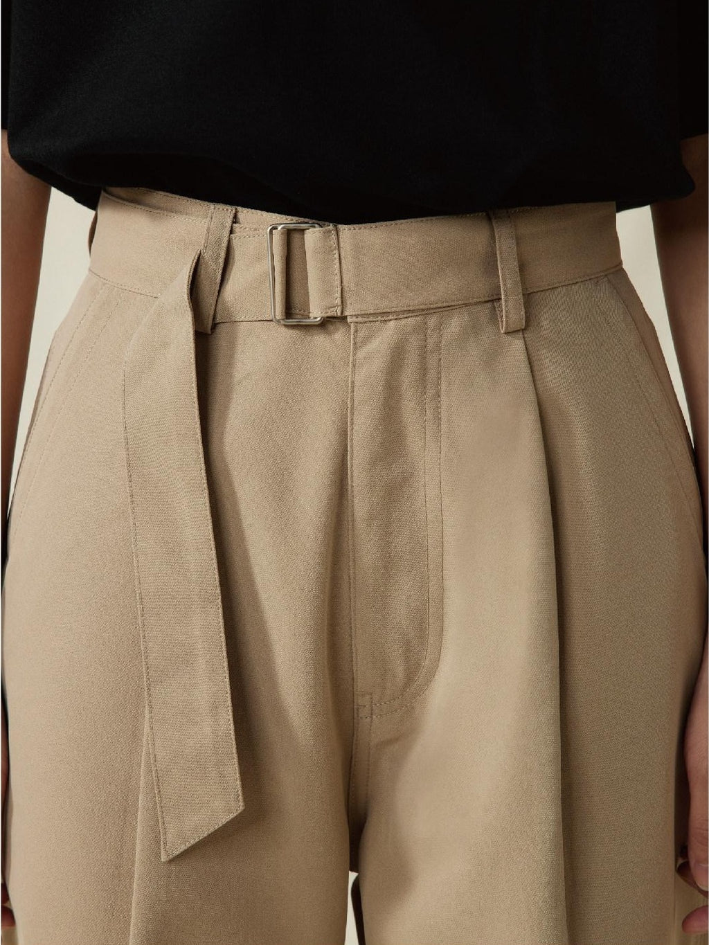 SUPERTOFU Mid Rise Loose Fit Youthful Casual Solid Khaki Black Straight Pants