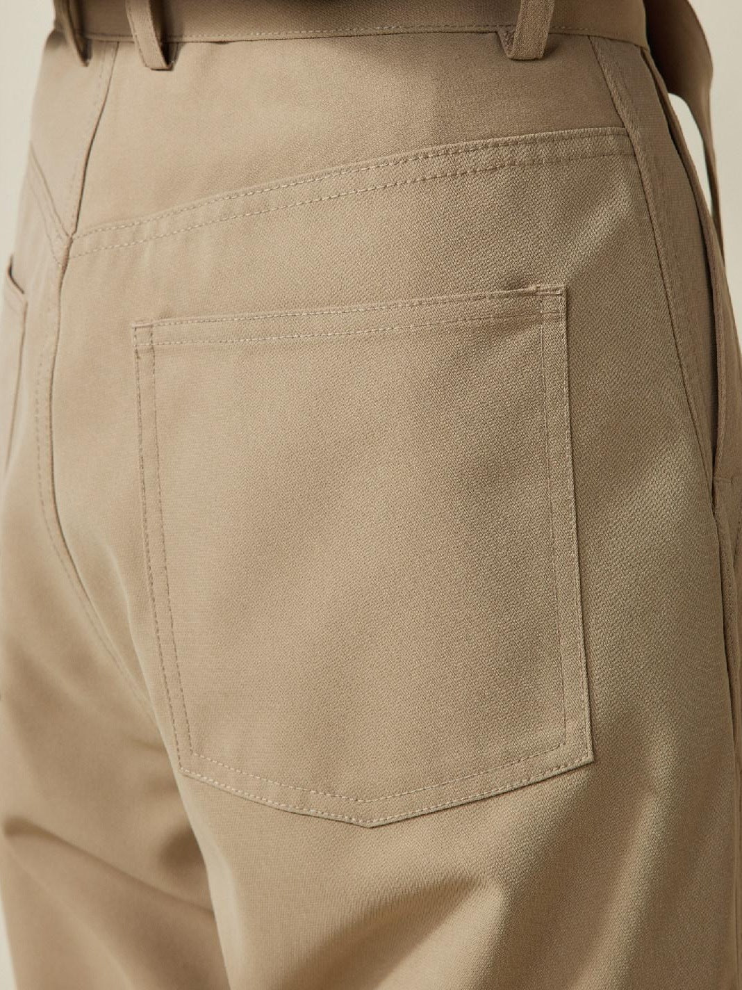 SUPERTOFU Mid Rise Loose Fit Youthful Casual Solid Khaki Black Straight Pants