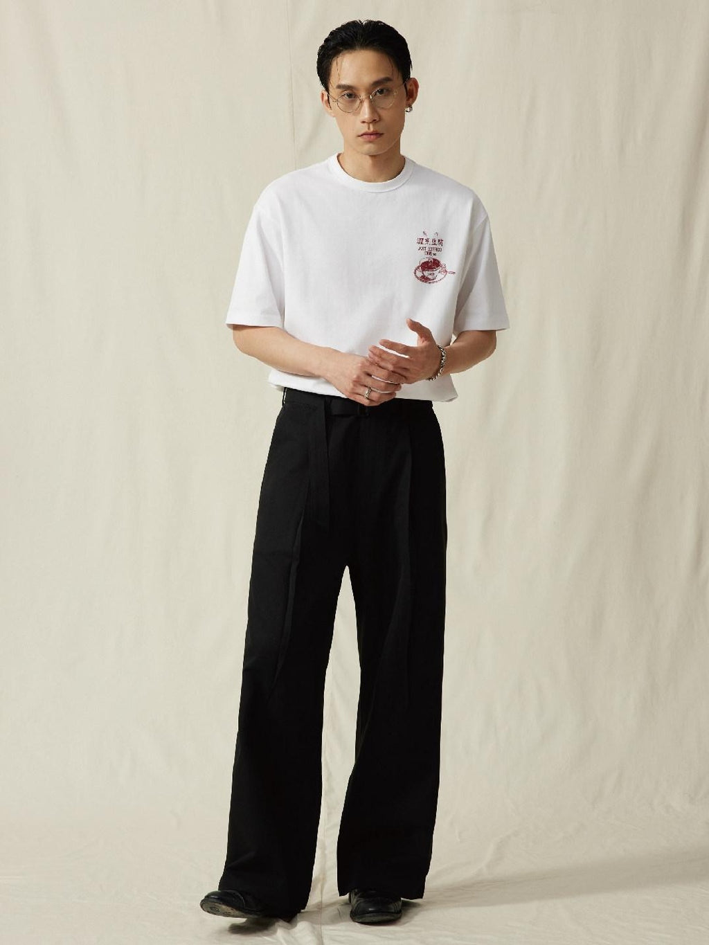 SUPERTOFU Mid Rise Loose Fit Youthful Casual Solid Khaki Black Straight Pants