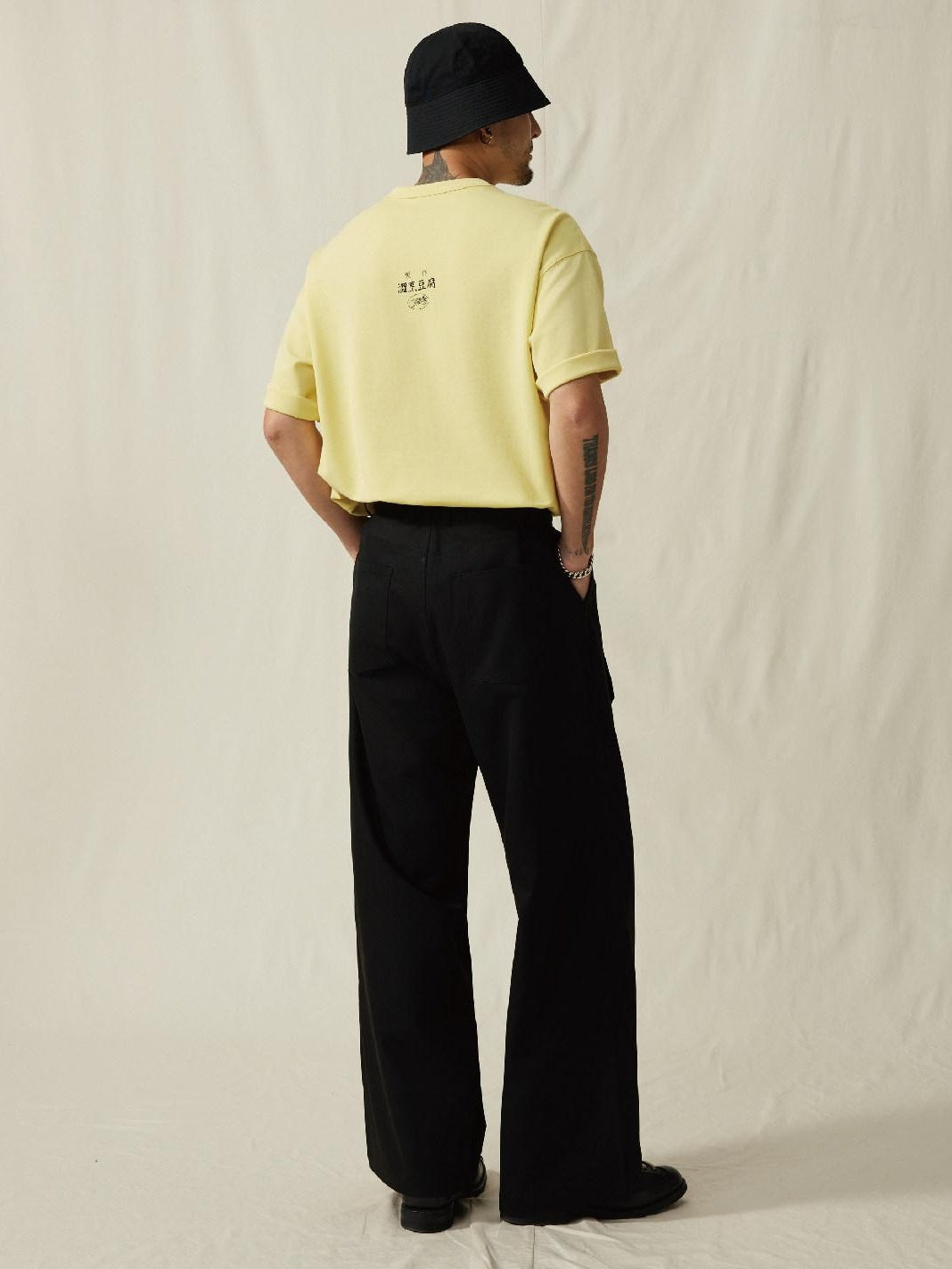 SUPERTOFU Mid Rise Loose Fit Youthful Casual Solid Khaki Black Straight Pants