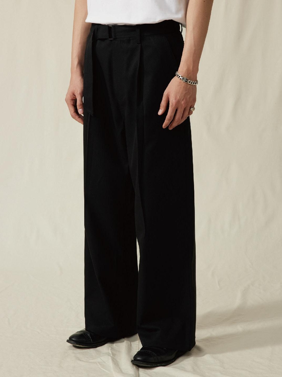 SUPERTOFU Mid Rise Loose Fit Youthful Casual Solid Khaki Black Straight Pants