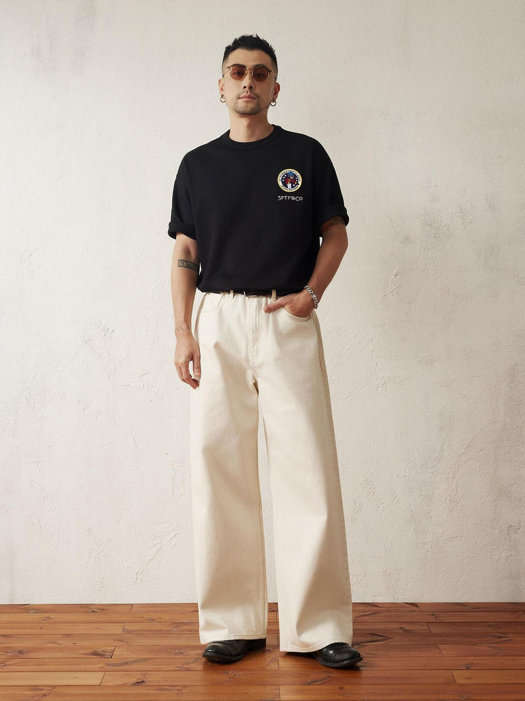 SUPERTOFU Mid Rise Pure Cotton Japanese Vintage Loose Relaxed Casual White Straight Jeans
