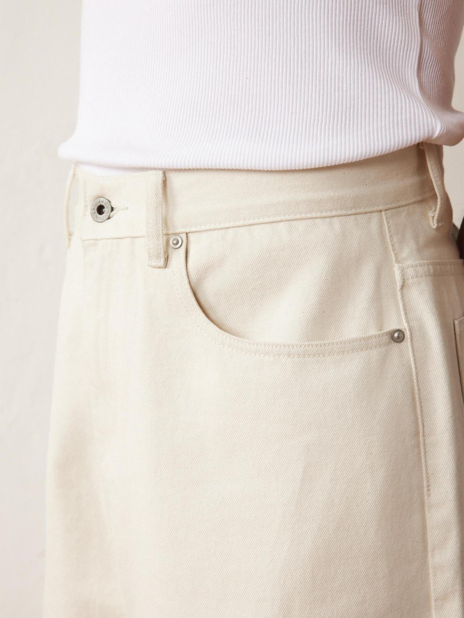 SUPERTOFU Mid Rise Pure Cotton Japanese Vintage Loose Relaxed Casual White Straight Jeans
