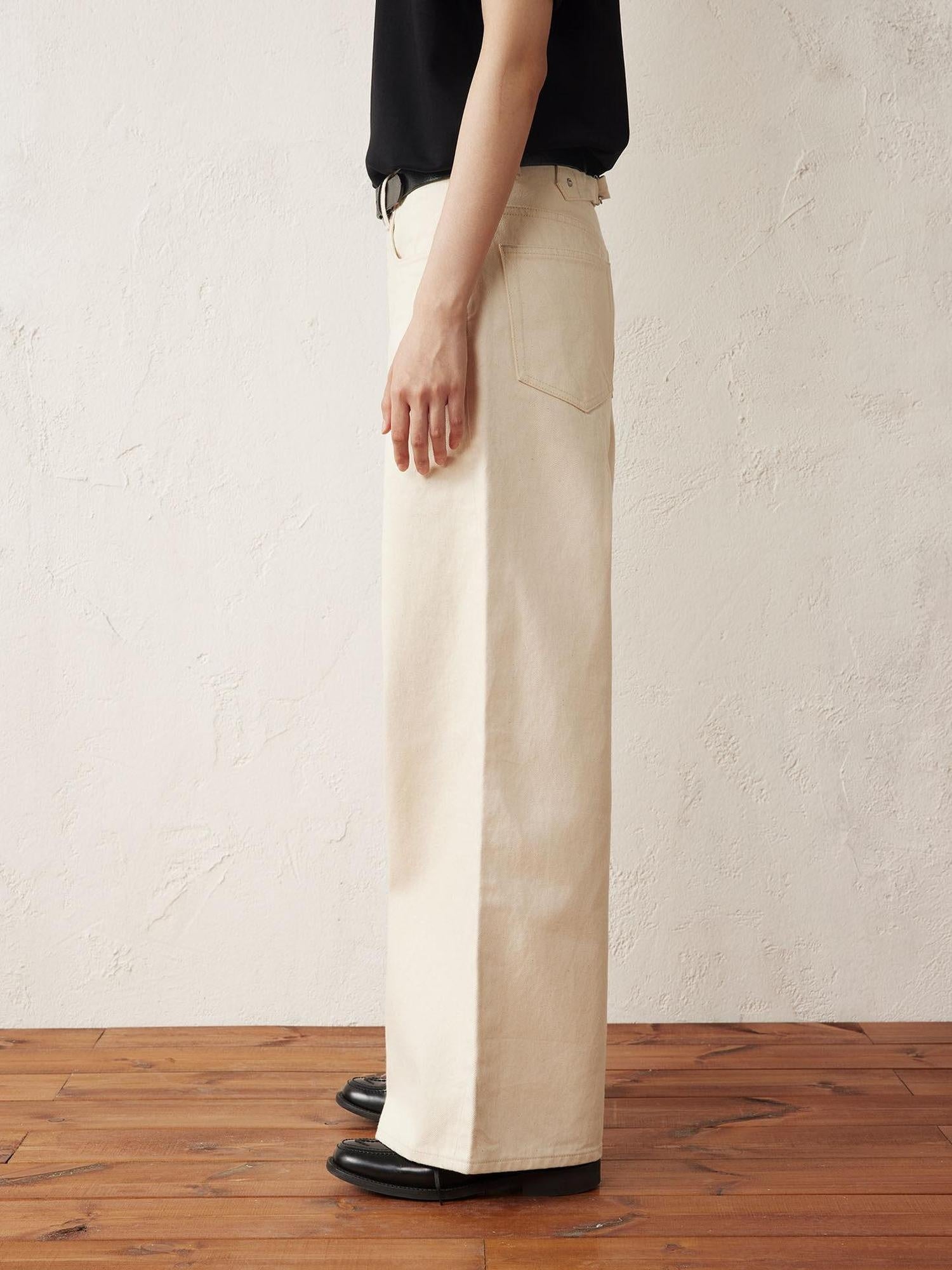 SUPERTOFU Mid Rise Pure Cotton Japanese Vintage Loose Relaxed Casual White Straight Jeans