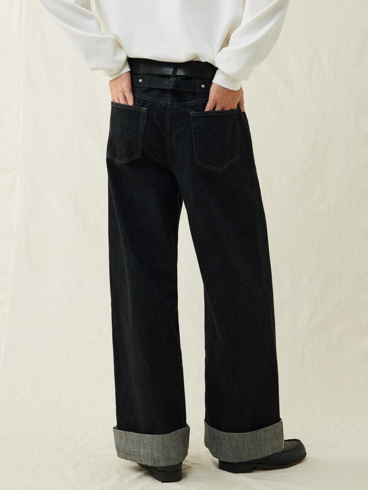 SUPERTOFU Mid Rise Selvedge Vintage Loose 100 Percent Cotton Black Youth Straight Jeans