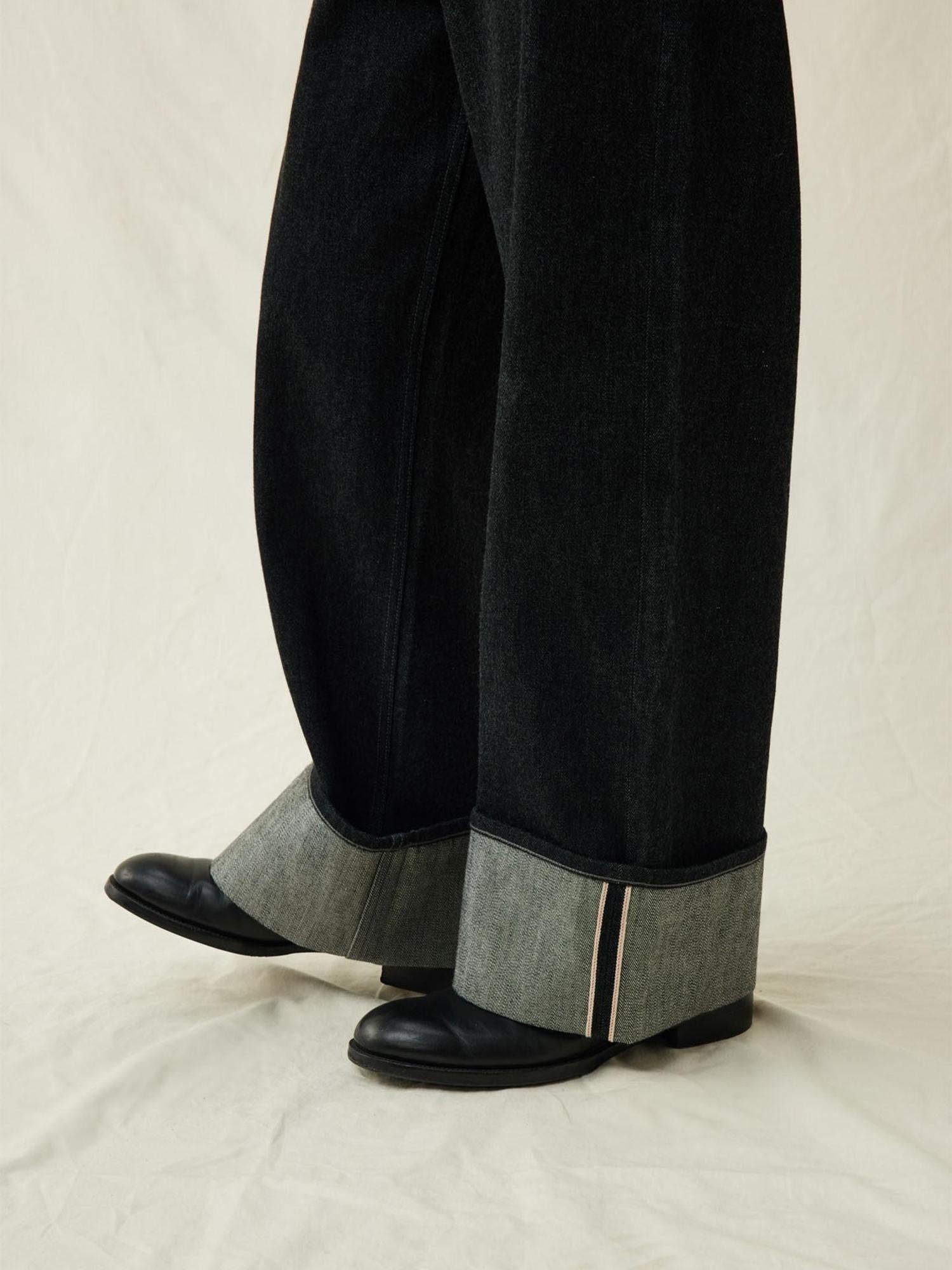 SUPERTOFU Mid Rise Selvedge Vintage Loose 100 Percent Cotton Black Youth Straight Jeans