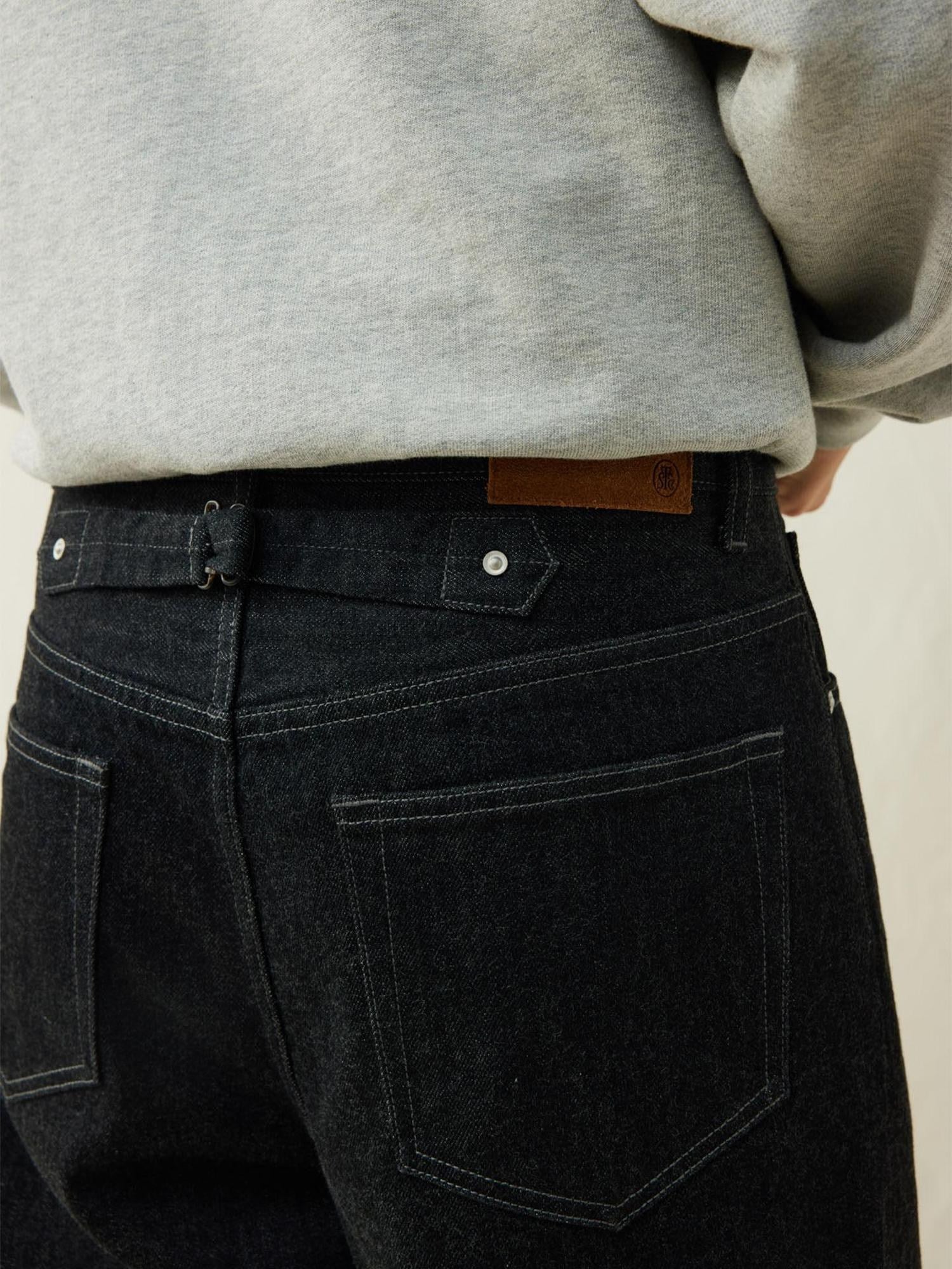 SUPERTOFU Mid Rise Selvedge Vintage Loose 100 Percent Cotton Black Youth Straight Jeans