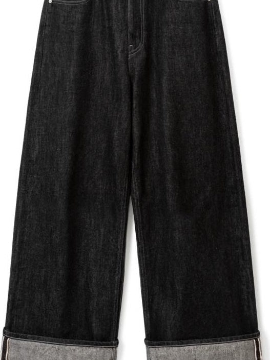 SUPERTOFU Mid Rise Selvedge Vintage Loose 100 Percent Cotton Black Youth Straight Jeans
