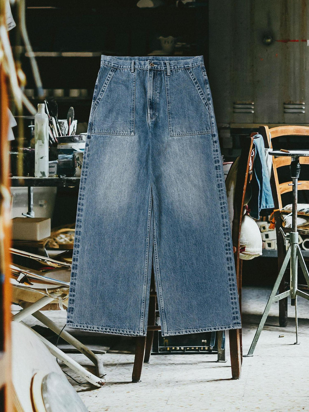 SUPERTOFU Mid Rise Washed Selvedge Vintage Button Fly Pure Cotton Wide-Leg Jeans