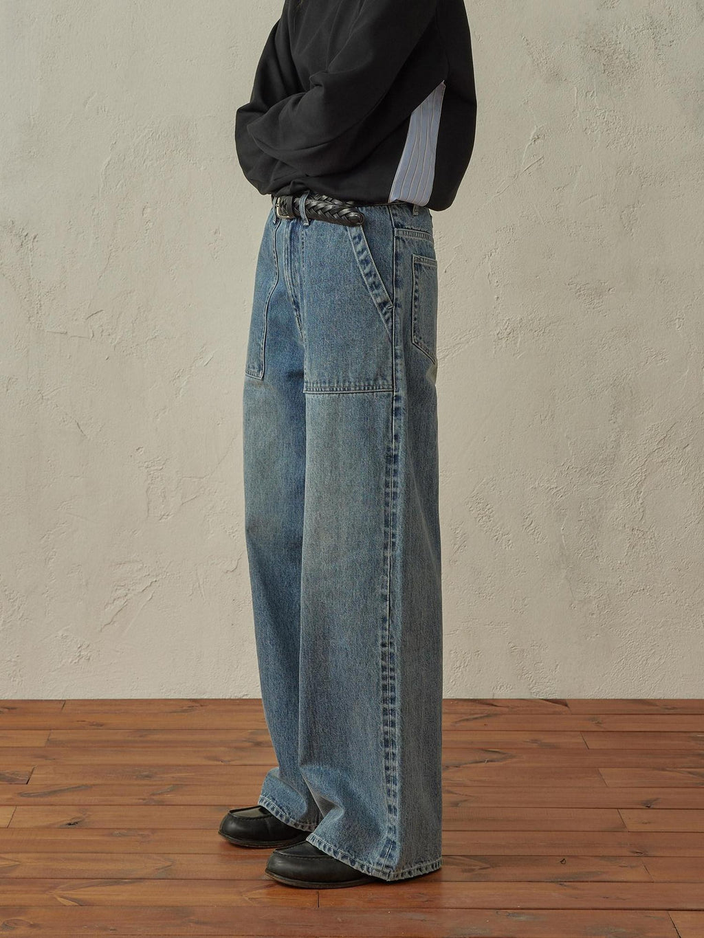 SUPERTOFU Mid Rise Washed Selvedge Vintage Button Fly Pure Cotton Wide-Leg Jeans