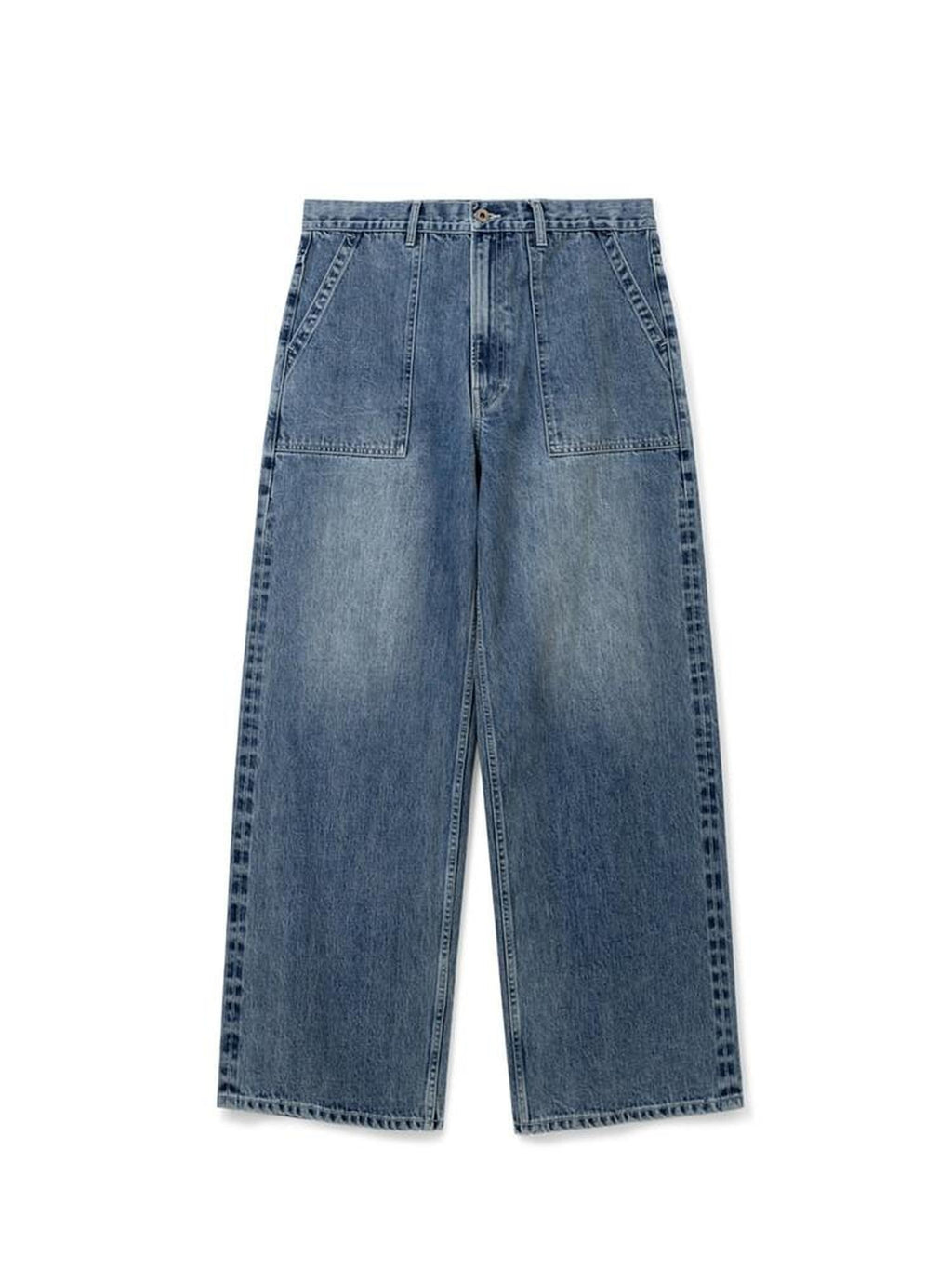 SUPERTOFU Mid Rise Washed Selvedge Vintage Button Fly Pure Cotton Wide-Leg Jeans