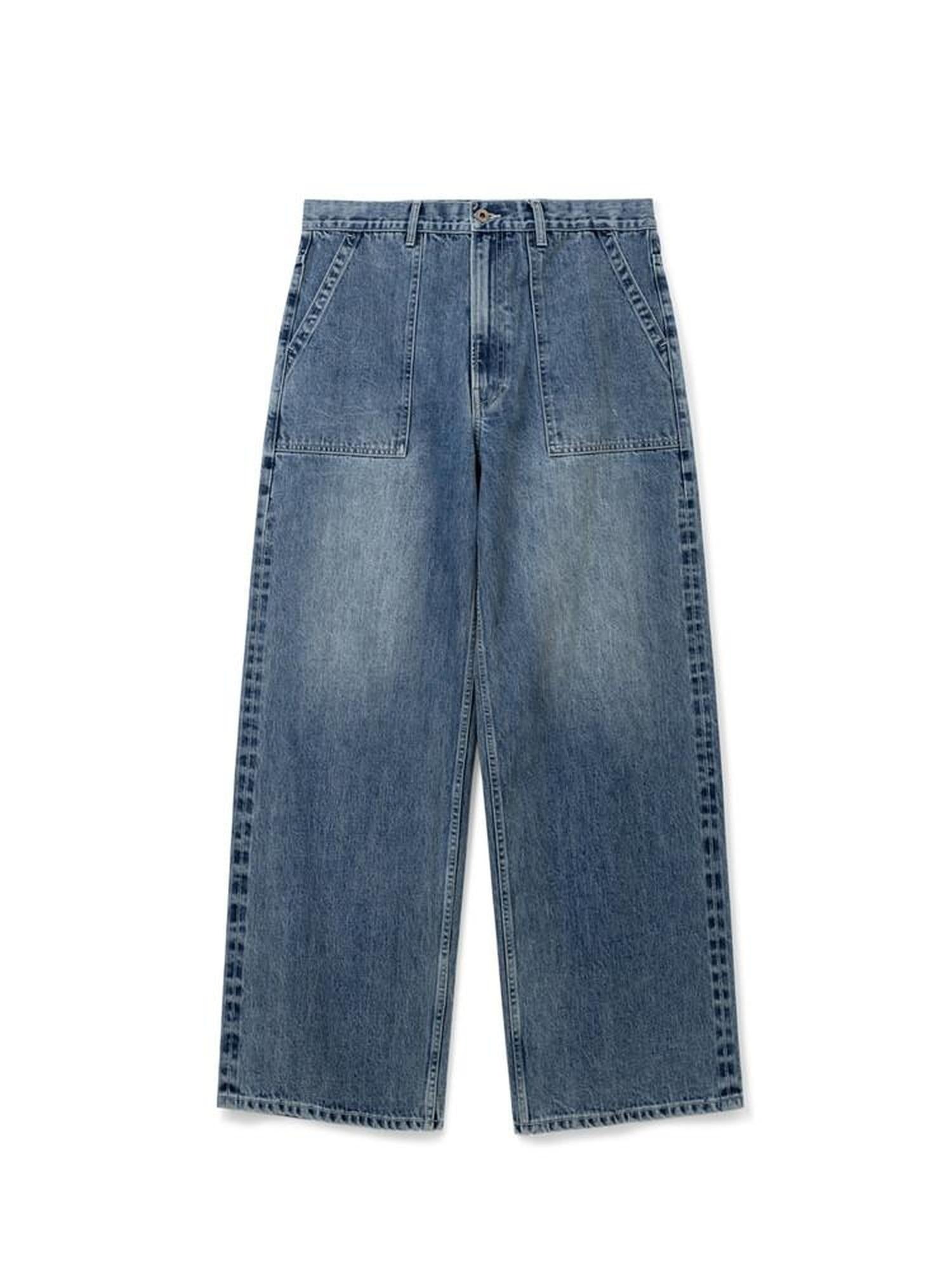 SUPERTOFU Mid Rise Washed Selvedge Vintage Button Fly Pure Cotton Wide-Leg Jeans
