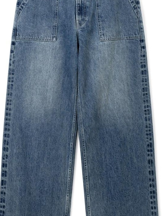SUPERTOFU Mid Rise Washed Selvedge Vintage Button Fly Pure Cotton Wide-Leg Jeans